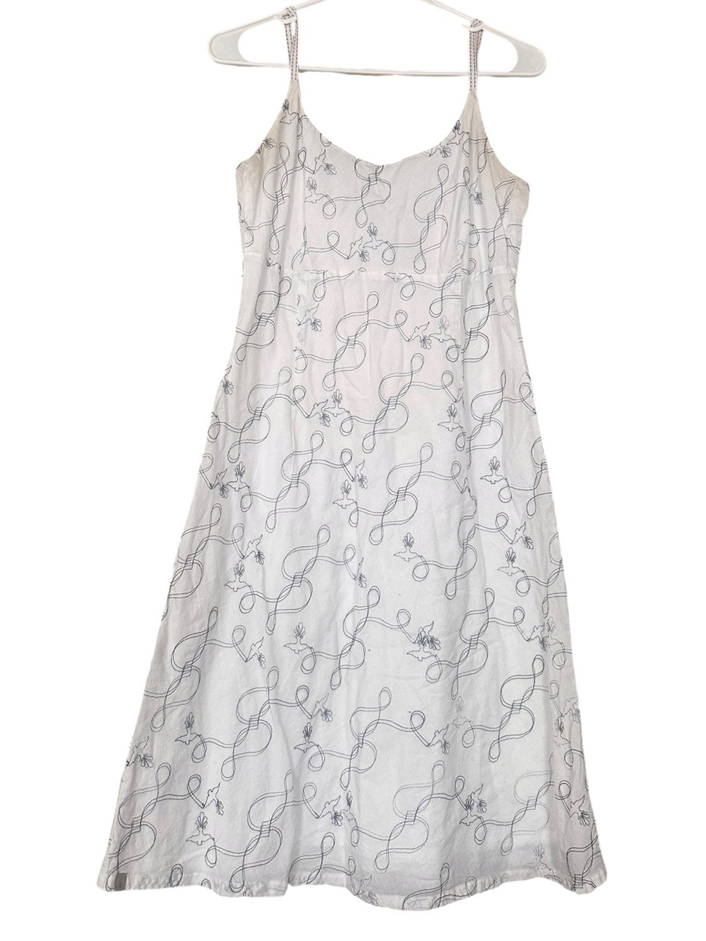 Horny Toad White Slip Dress with Subtle Blue Swirl Bird Print Size Medium 📦